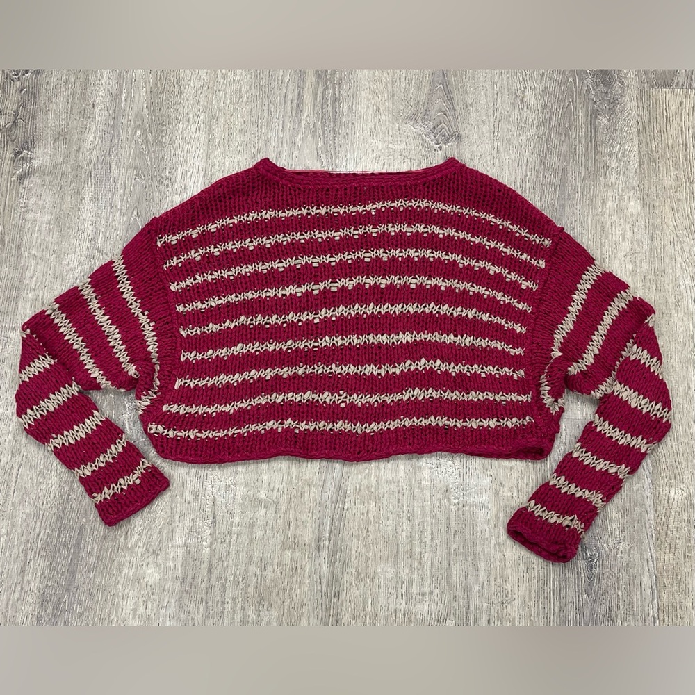 Free People Over Easy Striped Open Chunky Cropped Sweater
